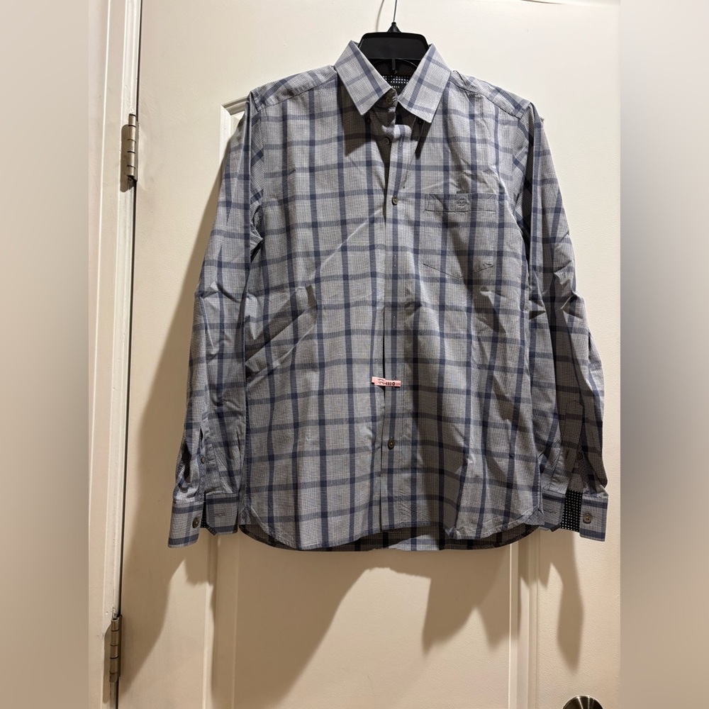 Ted Baker Gray & Blue Plaid Casual Shirt Long Sleeves Button Down Size M or 3